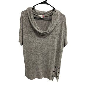 Signify Gray Cowl Neck Short Sleeve Side Button Tunic Top Size XL Minimalist Coz